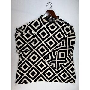 Travelers by Chico's Mock Neck Geometric Print Top Size 3 Black Beige
